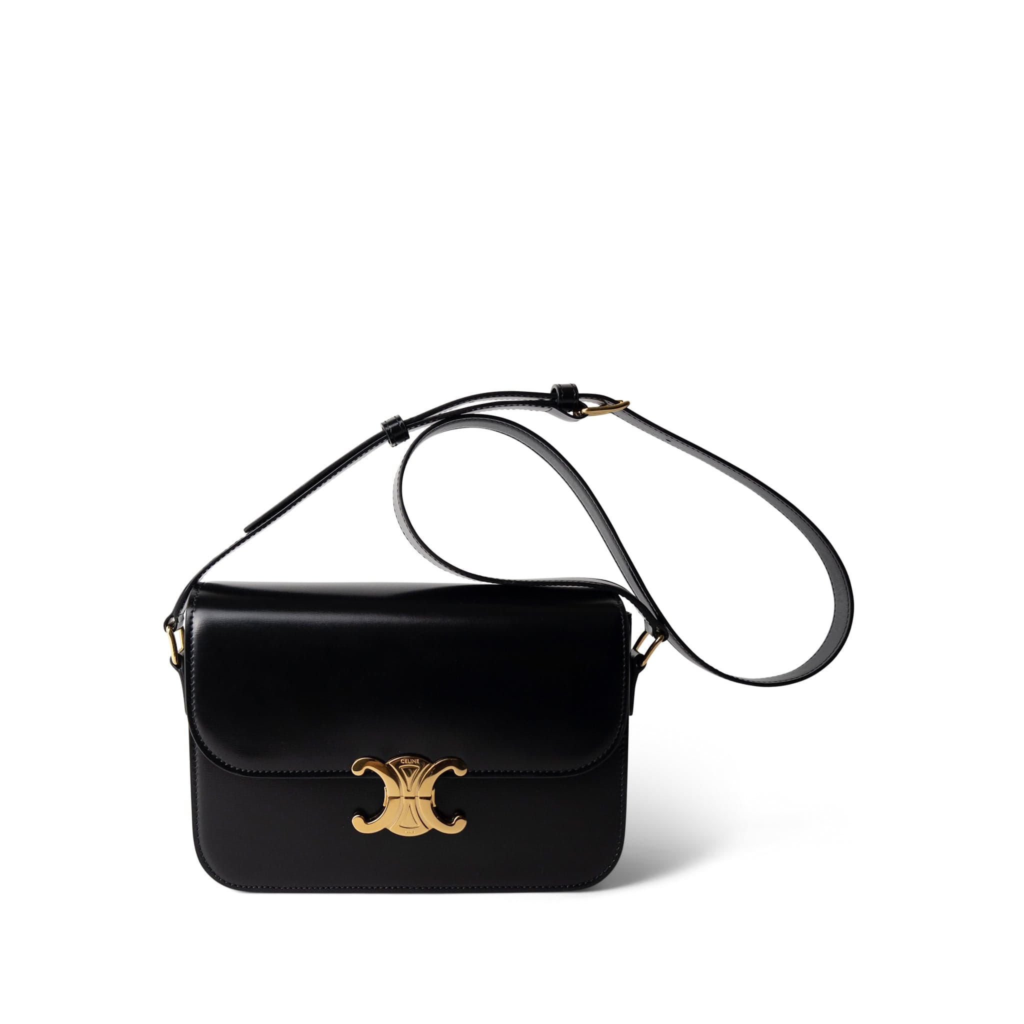 Celine Celine Triomph Black Shiny Calfskin Gold Hardware -Knockoff
