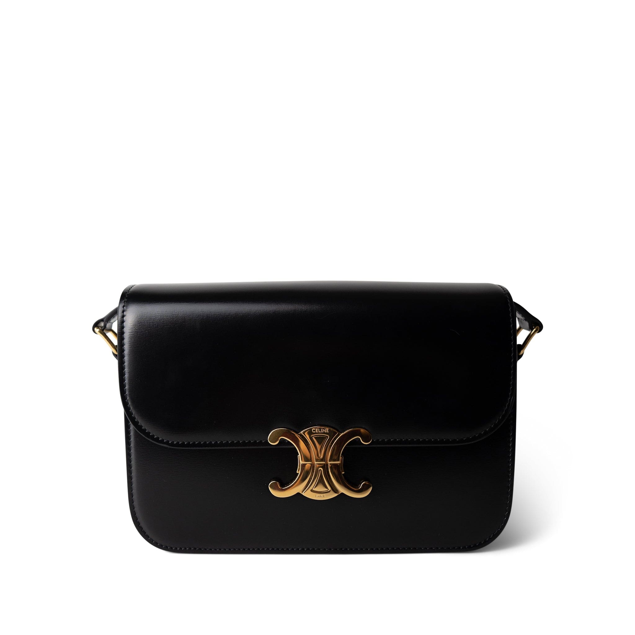 Celine Celine Triomph Black Shiny Calfskin Gold Hardware -Knockoff
