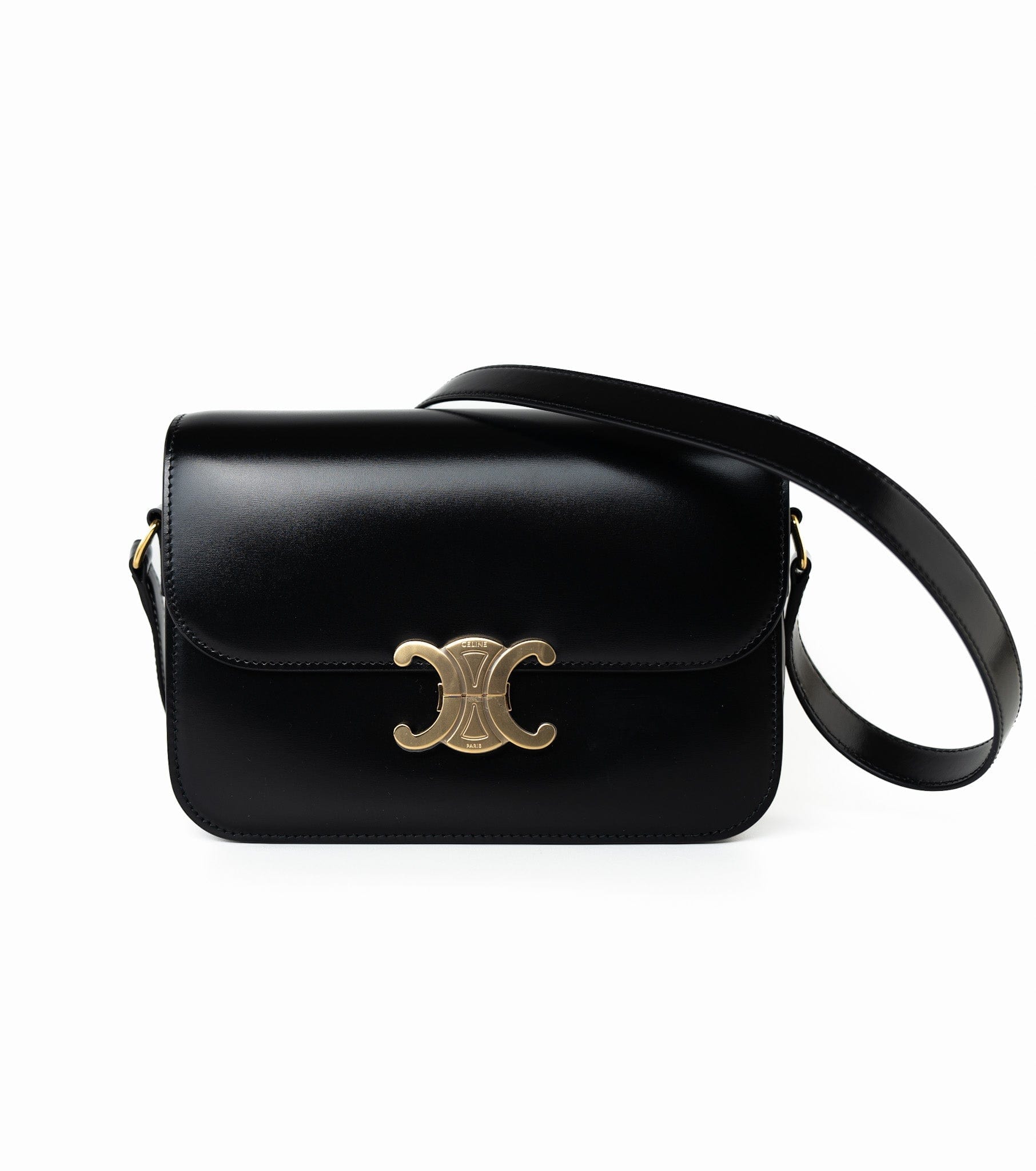 Celine Handbag Black Celine Triomph Black Shiny Calfskin Bag -Knockoff
