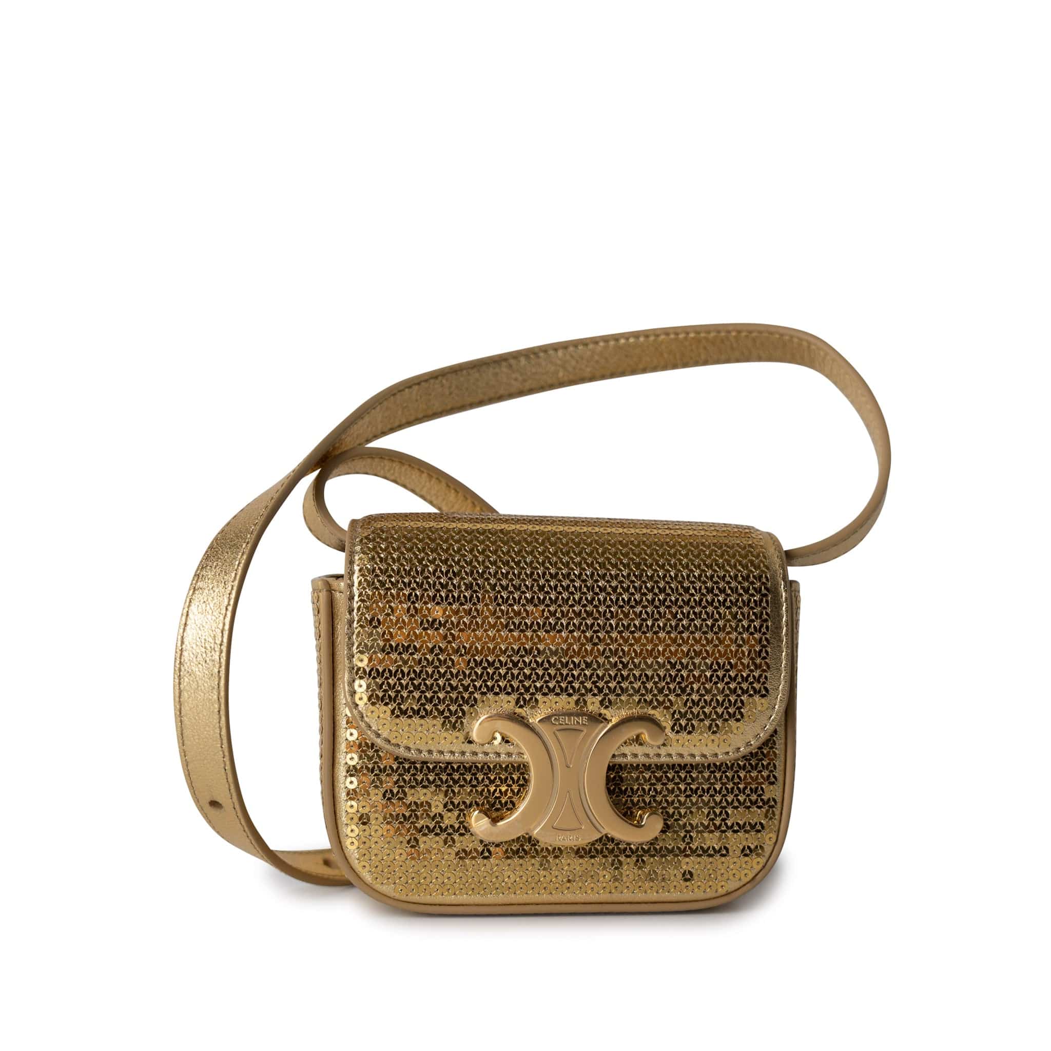 Celine Handbag Celine Gold Mini Triomphe Sequins and Calfskin -Knockoff
