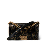 CHANEL 19A Old Medium Le Boy Black and Gold Crocodile Embossed Graffiti -Knockoff
