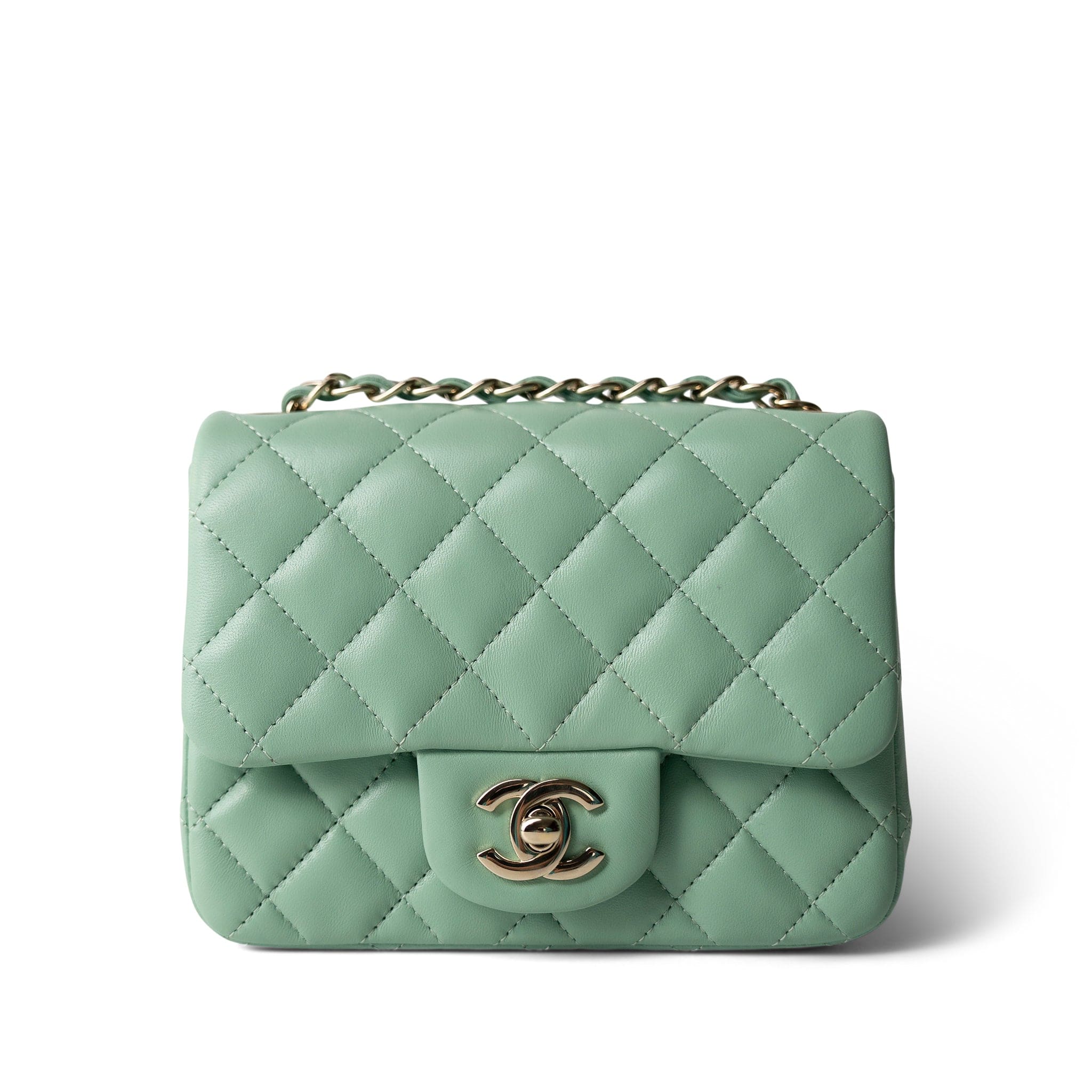 CHANEL 21C Green Lambskin Quilted Mini Square Flap Light Gold Hardware -Knockoff
