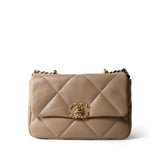 CHANEL 21S Dark Beige Lambskin Quilted 19 Flap Small Mixed Hardware -Knockoff
