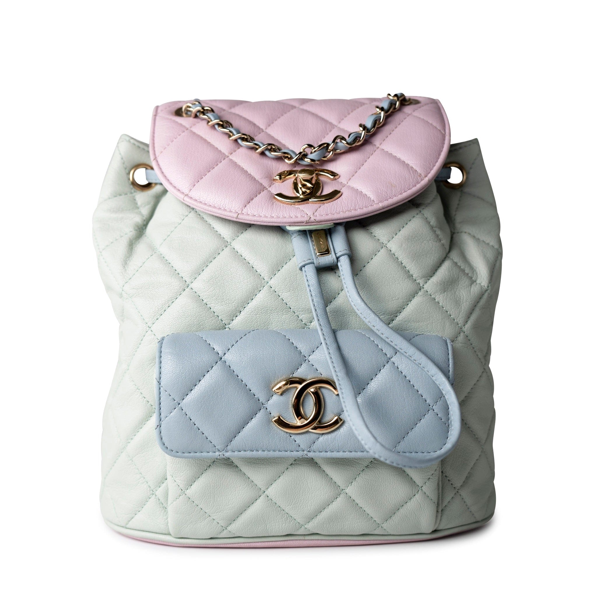 CHANEL Backpack 20C Duma Goatskin Quilted Drawstring Backpack Green Blue Pink -Knockoff
