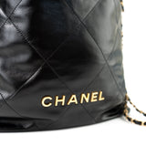 CHANEL Backpack 22S Black Calfskin 22 Backpack Aged Gold Hardware -Knockoff
