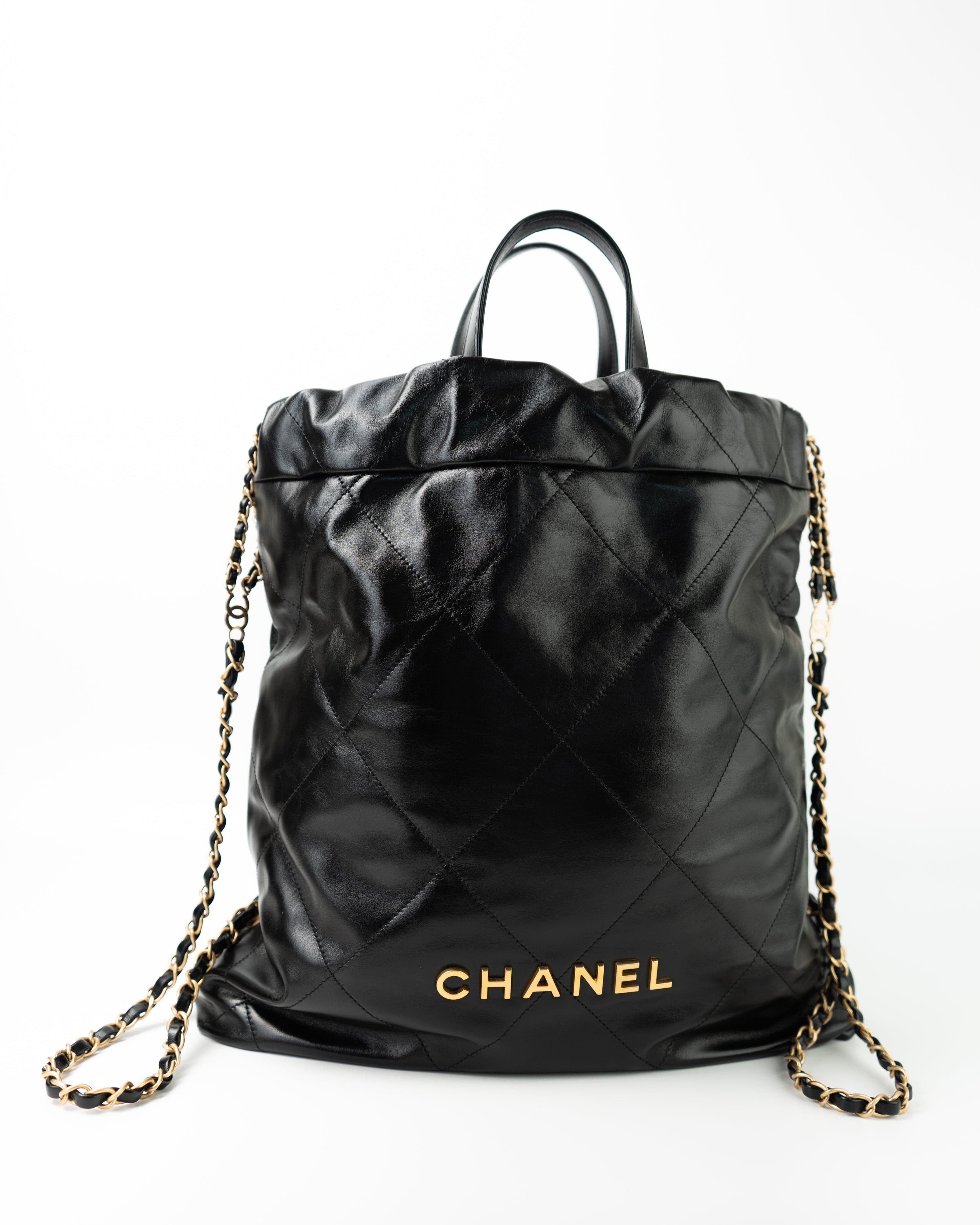 CHANEL Backpack 22S Black Calfskin 22 Backpack Aged Gold Hardware -Knockoff
