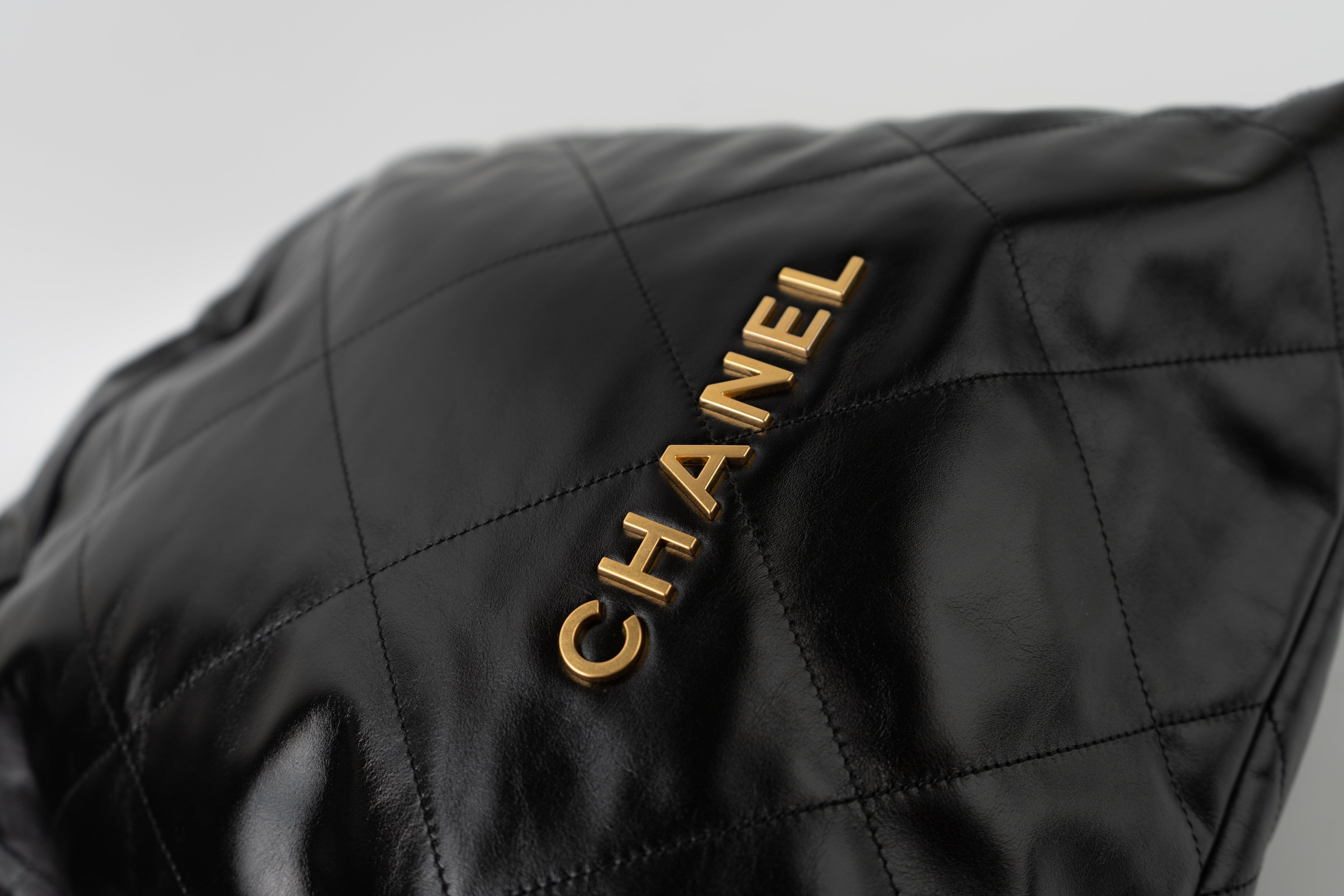 CHANEL Backpack 22S Black Calfskin 22 Backpack Aged Gold Hardware -Knockoff
