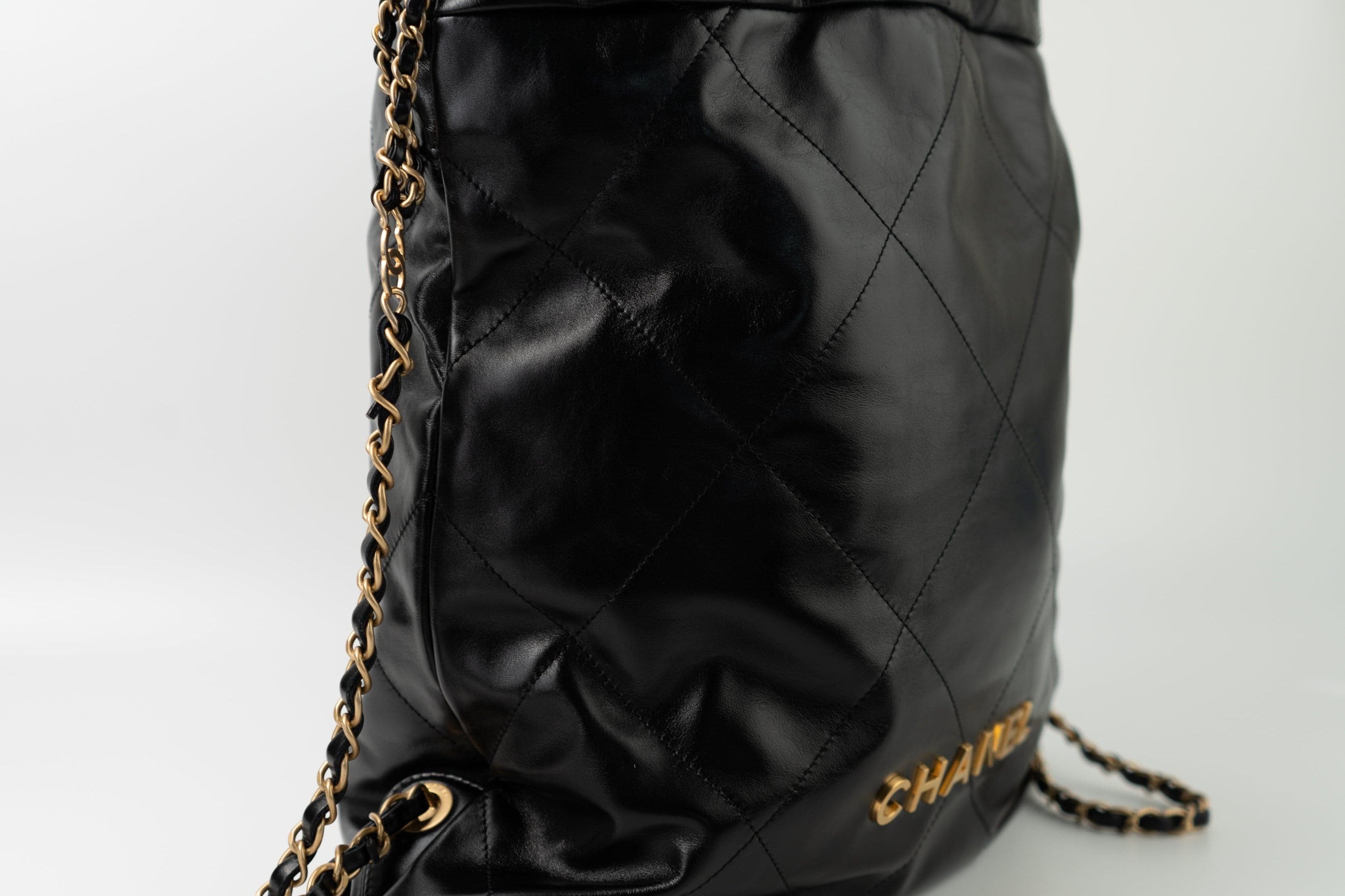 CHANEL Backpack 22S Black Calfskin 22 Backpack Aged Gold Hardware -Knockoff
