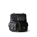 CHANEL Backpack Black 23A Black Lambskin Quilted Duma Back Pack Light Gold Hardware -Knockoff
