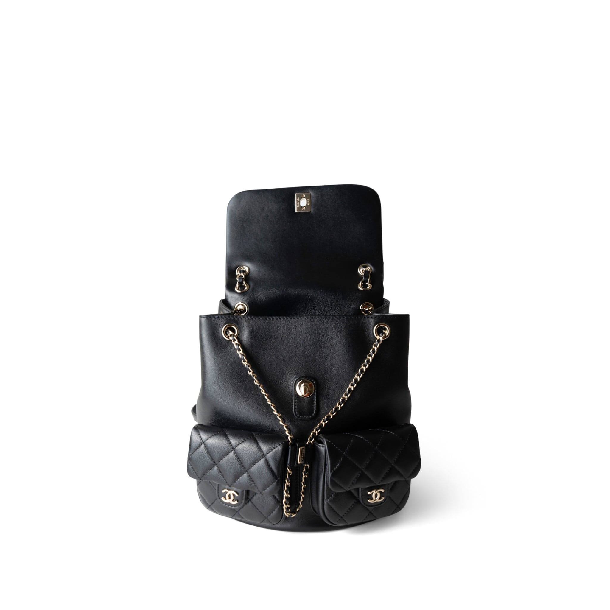 CHANEL Backpack Black 23A Black Lambskin Quilted Duma Back Pack Light Gold Hardware -Knockoff
