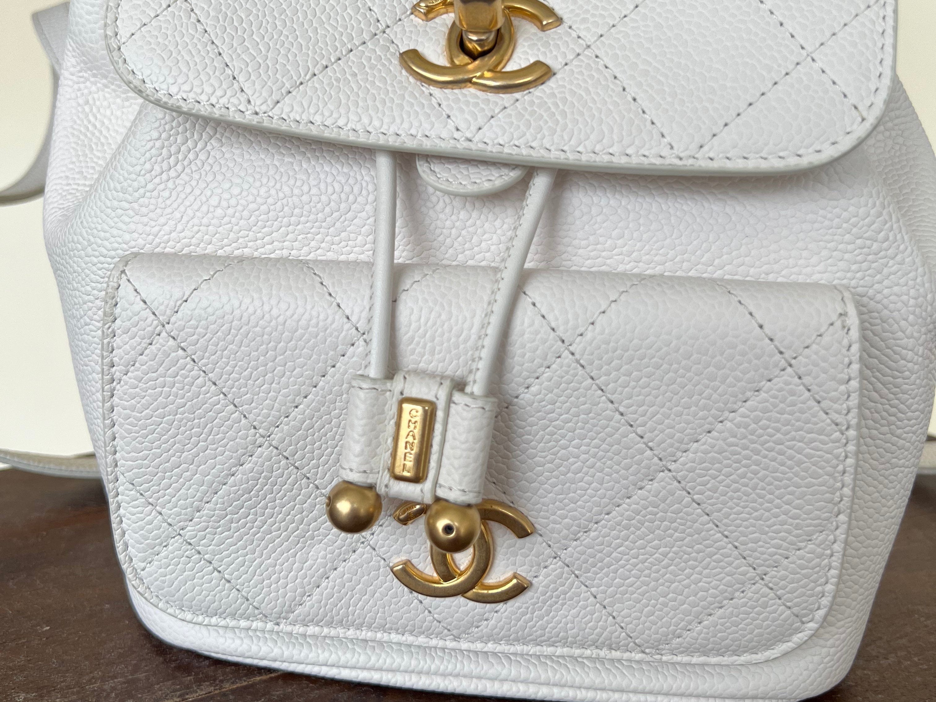 CHANEL Backpack White Caviar Quilted BackPack w/ Aged Gold Hardware -Knockoff
