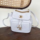 CHANEL Backpack White Caviar Quilted BackPack w/ Aged Gold Hardware -Knockoff
