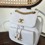 CHANEL Backpack White Caviar Quilted BackPack w/ Aged Gold Hardware -Knockoff
