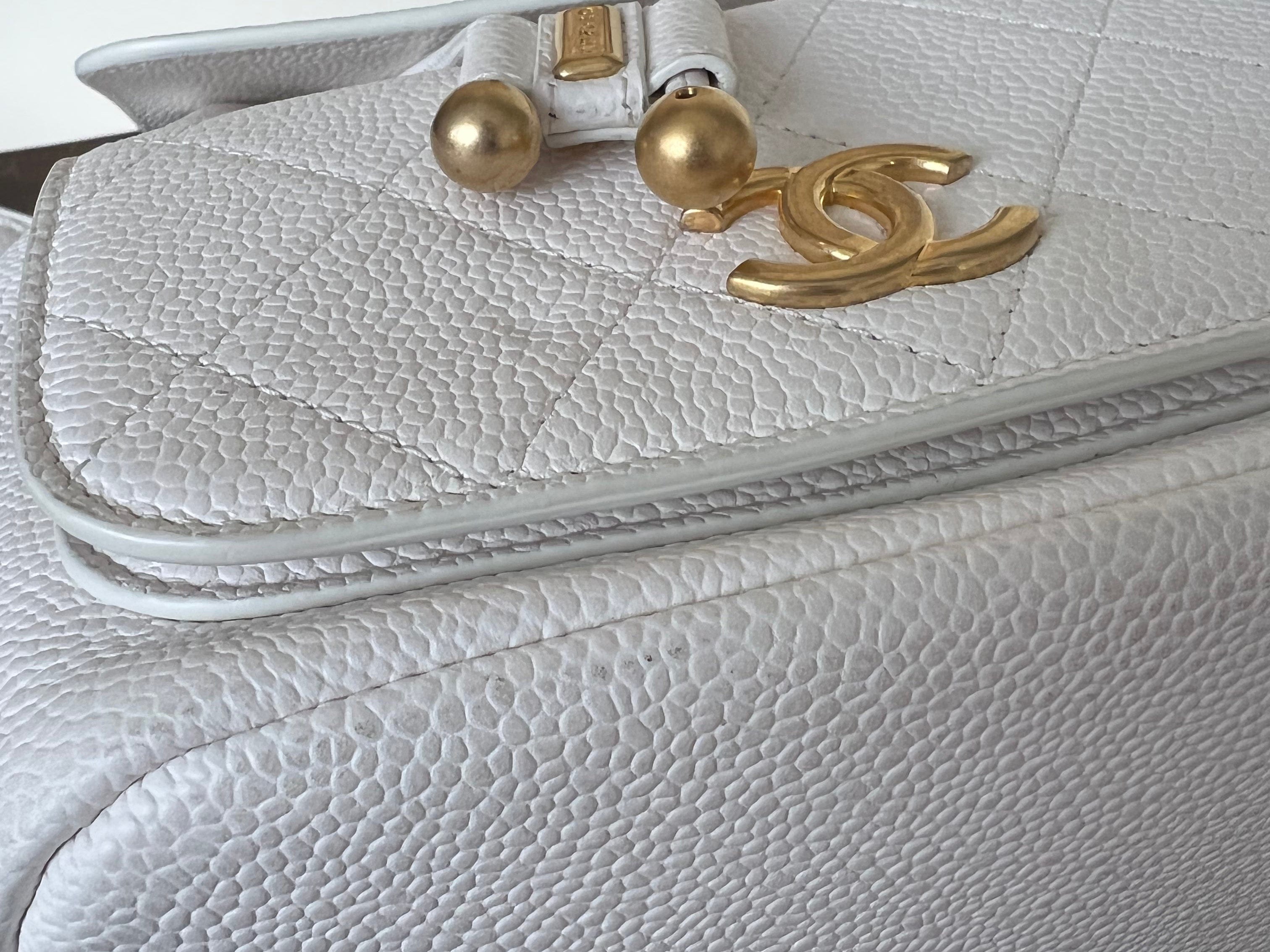 CHANEL Backpack White Caviar Quilted BackPack w/ Aged Gold Hardware -Knockoff
