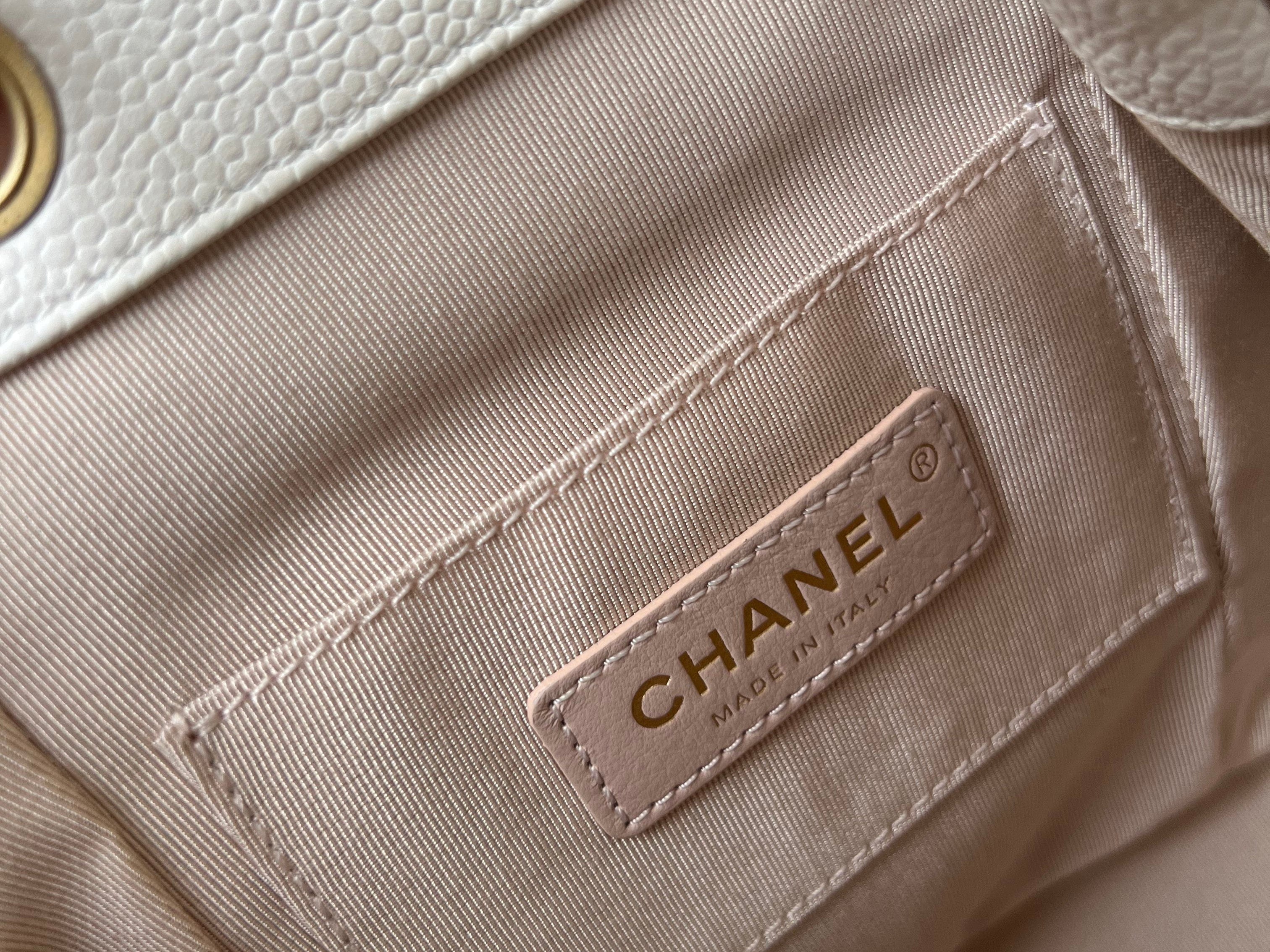 CHANEL Backpack White Caviar Quilted BackPack w/ Aged Gold Hardware -Knockoff
