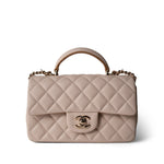 CHANEL Beige 22C Light Beige / Beige Lambskin Quilted Mini Top Handle Light Gold Hardware -Knockoff
