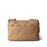 CHANEL Beige Dark Beige Goatskin Quilted 19 Flap Small Aged Gold Hardware -Knockoff
