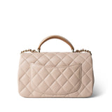 CHANEL Beige Light Beige / Beige Lambskin Quilted Mini Top Handle Light Gold Hardware -Knockoff
