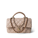 CHANEL Beige Light Beige / Beige Lambskin Quilted Mini Top Handle Light Gold Hardware -Knockoff
