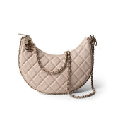 CHANEL Beige Light Beige Small Lambskin Quilted Hobo Bag -Knockoff
