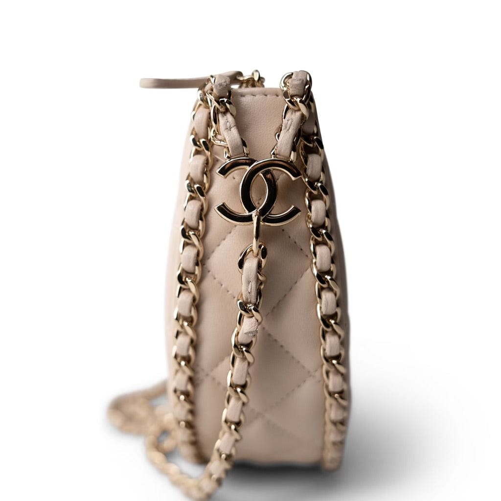 CHANEL Beige Light Beige Small Lambskin Quilted Hobo Bag -Knockoff
