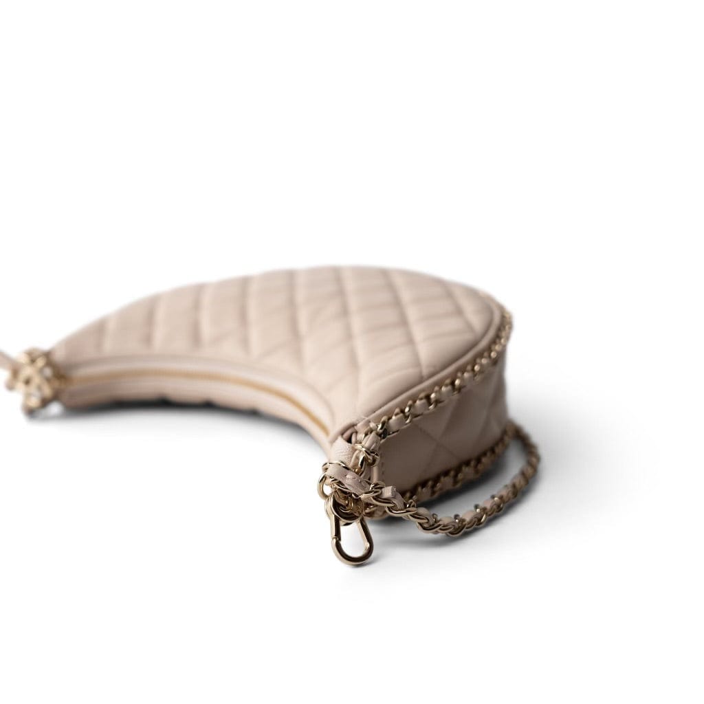 CHANEL Beige Light Beige Small Lambskin Quilted Hobo Bag -Knockoff
