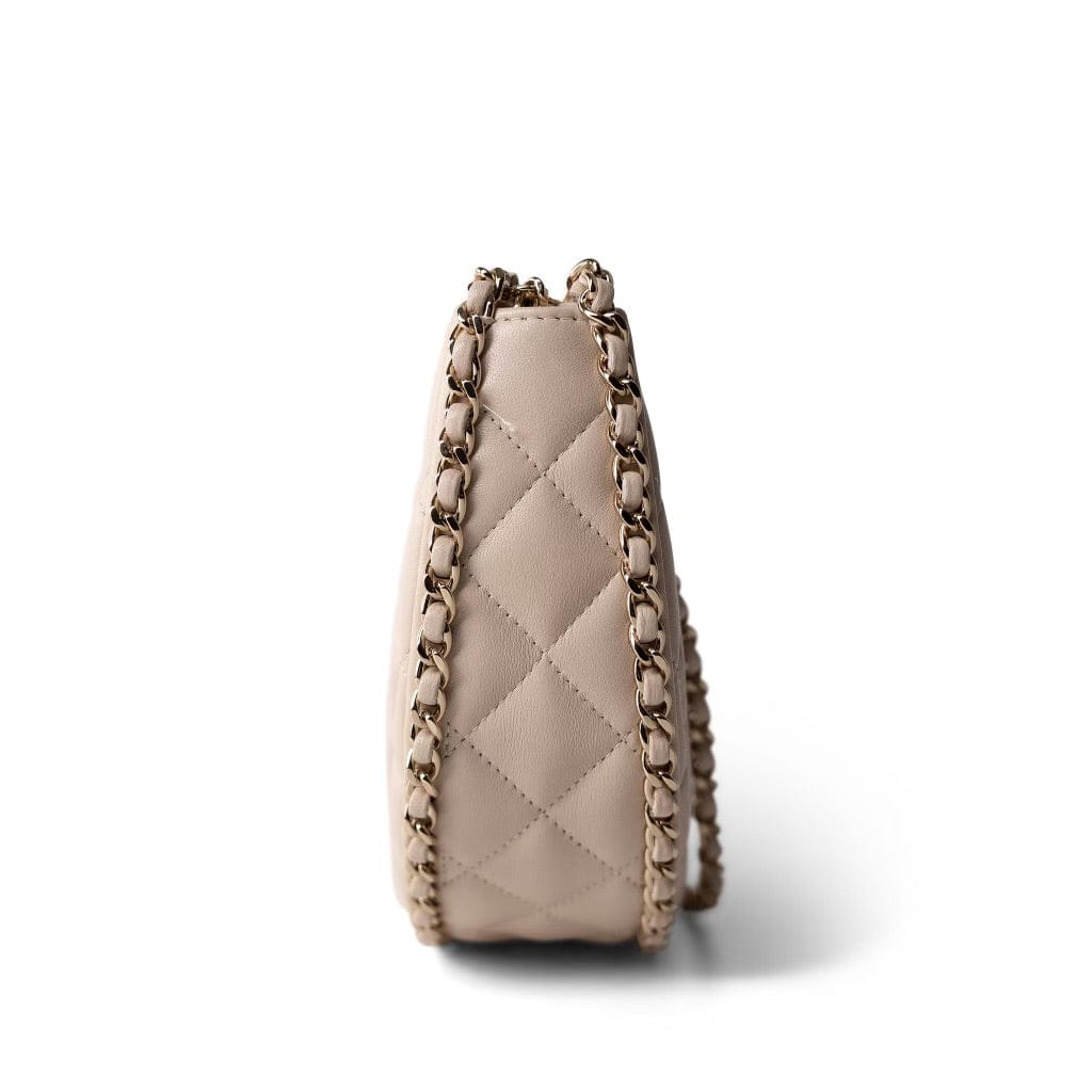 CHANEL Beige Light Beige Small Lambskin Quilted Hobo Bag -Knockoff
