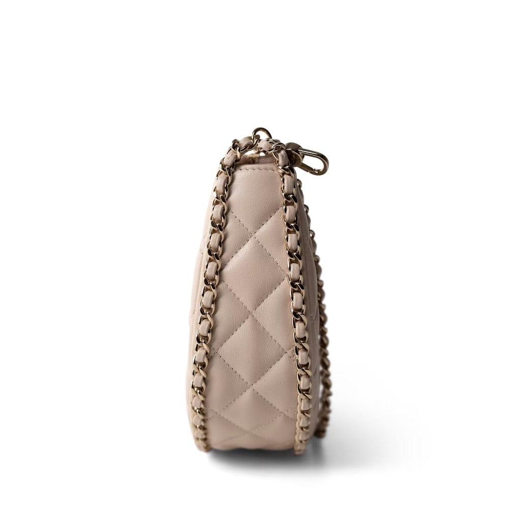 CHANEL Beige Light Beige Small Lambskin Quilted Hobo Bag -Knockoff
