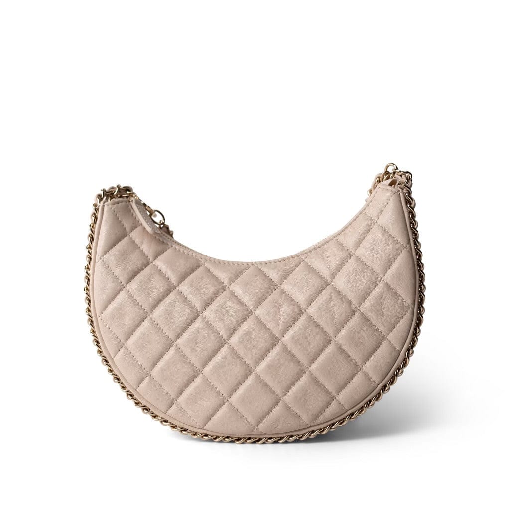 CHANEL Beige Light Beige Small Lambskin Quilted Hobo Bag -Knockoff
