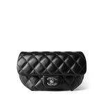 CHANEL Belt Bag Black Black Calfskin Quilted CC Uniform Flap Belt Bag Silver Hardware -Knockoff
