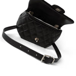 CHANEL Belt Bag Black Black Calfskin Quilted CC Uniform Flap Belt Bag Silver Hardware -Knockoff
