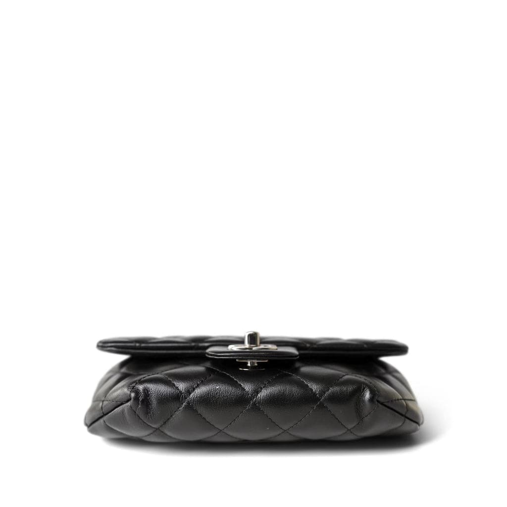 CHANEL Belt Bag Black Black Calfskin Quilted CC Uniform Flap Belt Bag Silver Hardware -Knockoff
