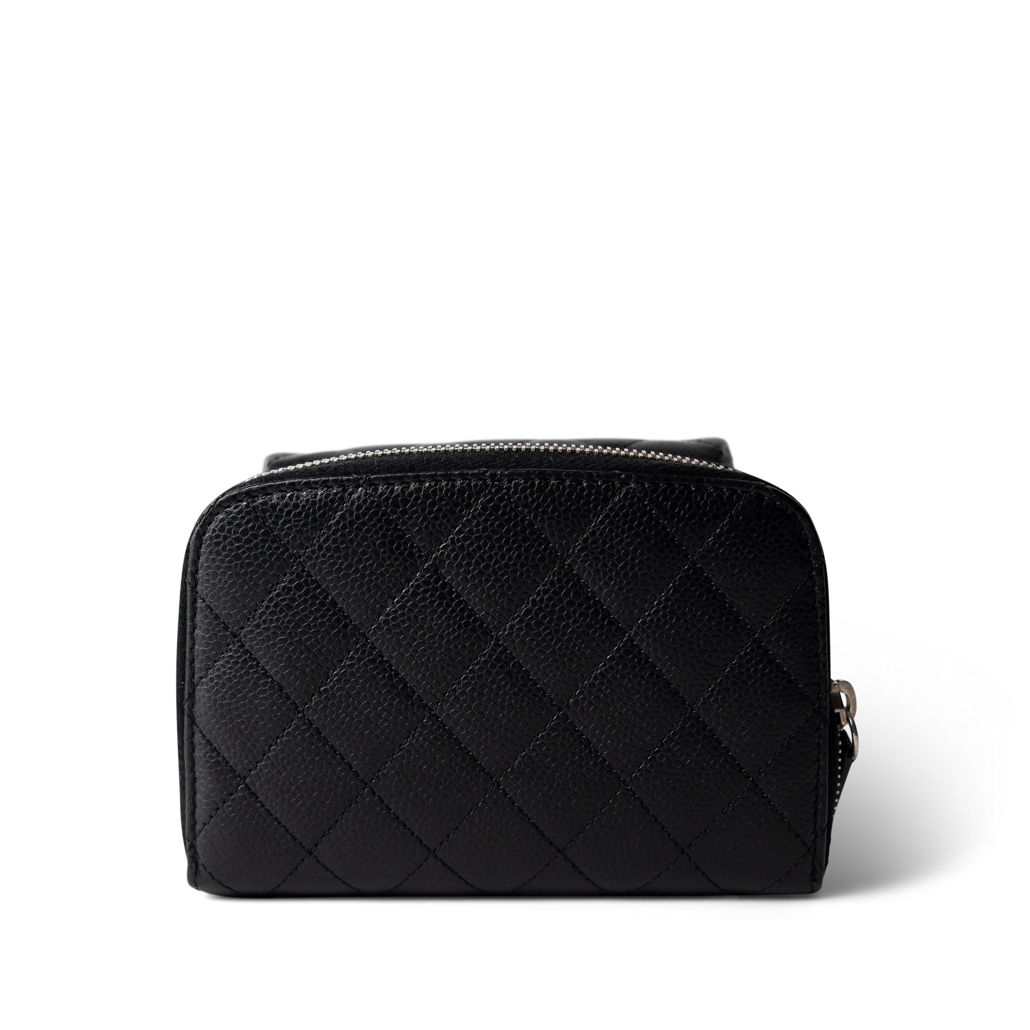 CHANEL Black 12C Black Caviar Quilted Mini Dual Zipper Case Silver Hardware -Knockoff
