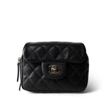 CHANEL Black 12C Black Caviar Quilted Mini Dual Zipper Case Silver Hardware -Knockoff
