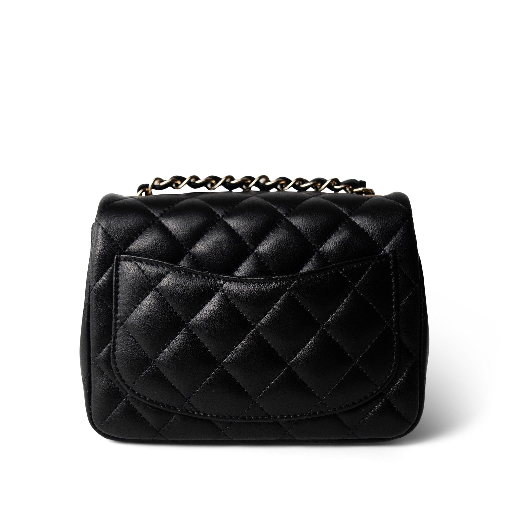 CHANEL Black 21P Black Lambskin Quilted Mini Square Flap Light Gold Hardware -Knockoff
