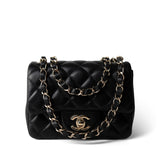 CHANEL Black 21P Black Lambskin Quilted Mini Square Flap Light Gold Hardware -Knockoff
