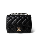 CHANEL Black 21P Black Lambskin Quilted Mini Square Flap Light Gold Hardware -Knockoff
