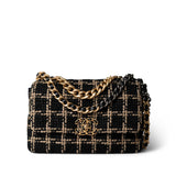 CHANEL Black Black and Beige Tweed 19 Flap Small Mixed Hardware -Knockoff
