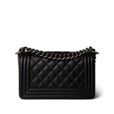 CHANEL Black Black Caviar Quilted Le Boy Bag Small Ruthenium Hardware -Knockoff
