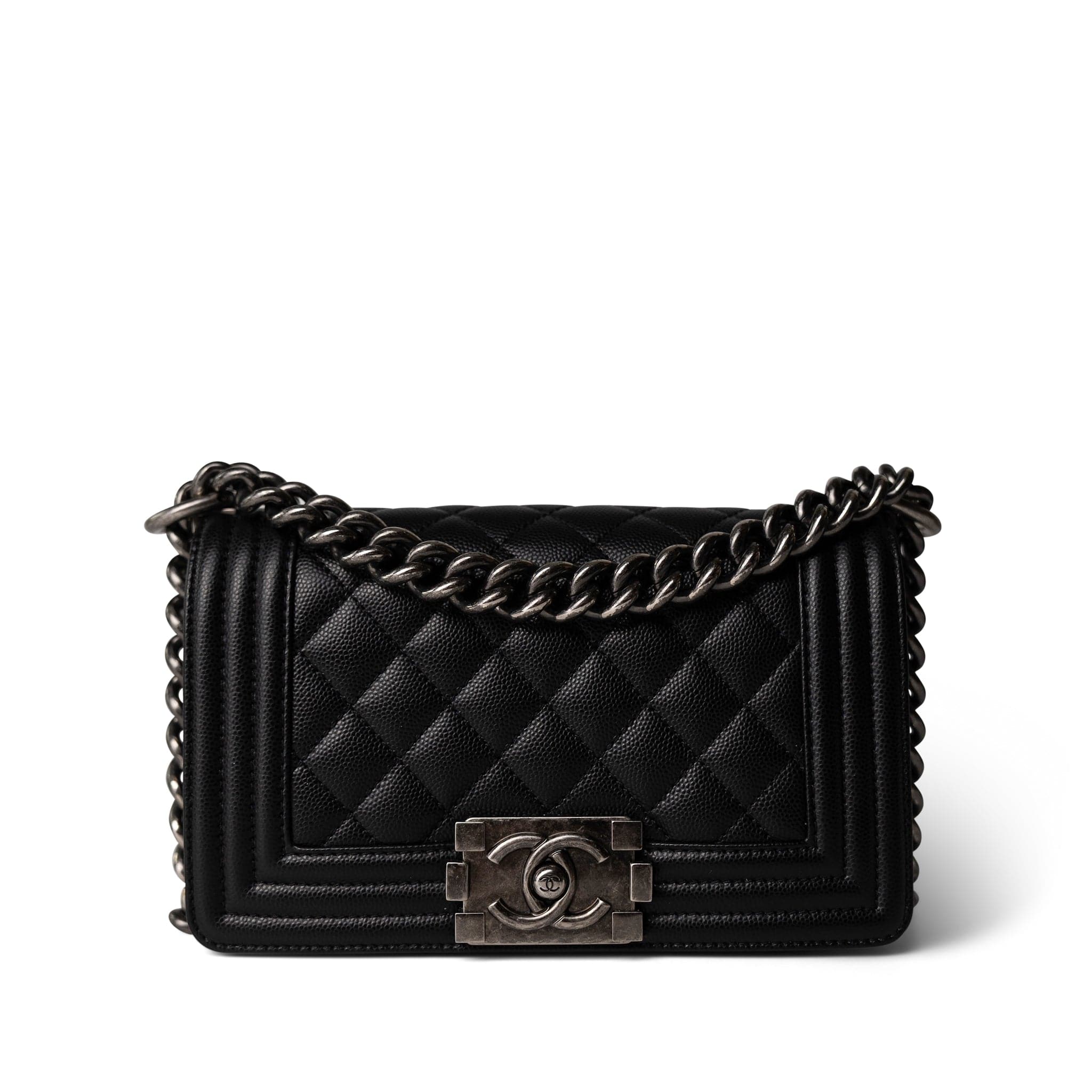 CHANEL Black Black Caviar Quilted Le Boy Bag Small Ruthenium Hardware -Knockoff
