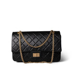 CHANEL Black Black Crumpled Calfskin Quilted Reissue 2.55 227 Aged Gold Hardware -Knockoff
