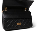 CHANEL Black Black Crumpled Calfskin Quilted Reissue 2.55 227 Aged Gold Hardware -Knockoff
