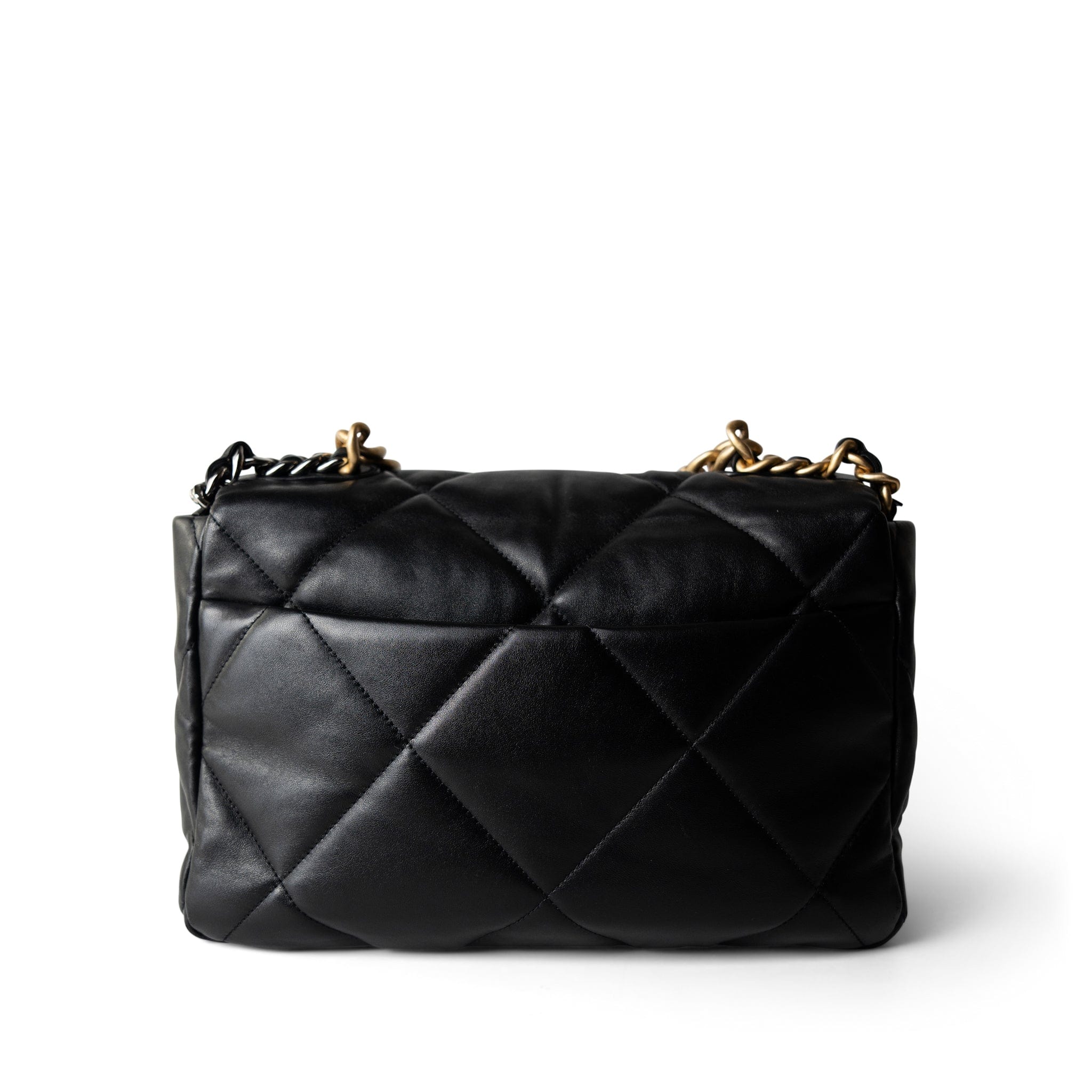 CHANEL Black Black Lambskin Quilted 19 Flap Large Aged Gold Hardware -Knockoff
