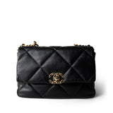 CHANEL Black Black Lambskin Quilted 19 Flap Large Aged Gold Hardware -Knockoff
