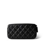 CHANEL Black Black Lambskin Quilted Small Clutch With Pearly Chain -Knockoff
