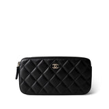 CHANEL Black Black Lambskin Quilted Small Clutch With Pearly Chain -Knockoff
