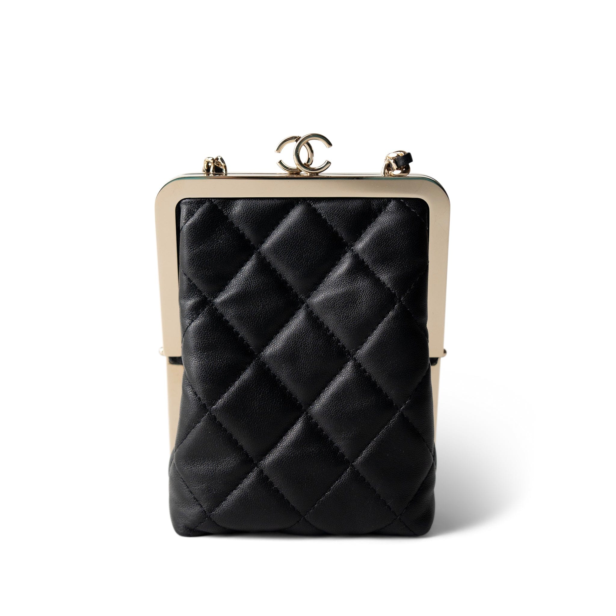 CHANEL Black Black Vanity Clutch with Chain Light Gold Hardware -Knockoff
