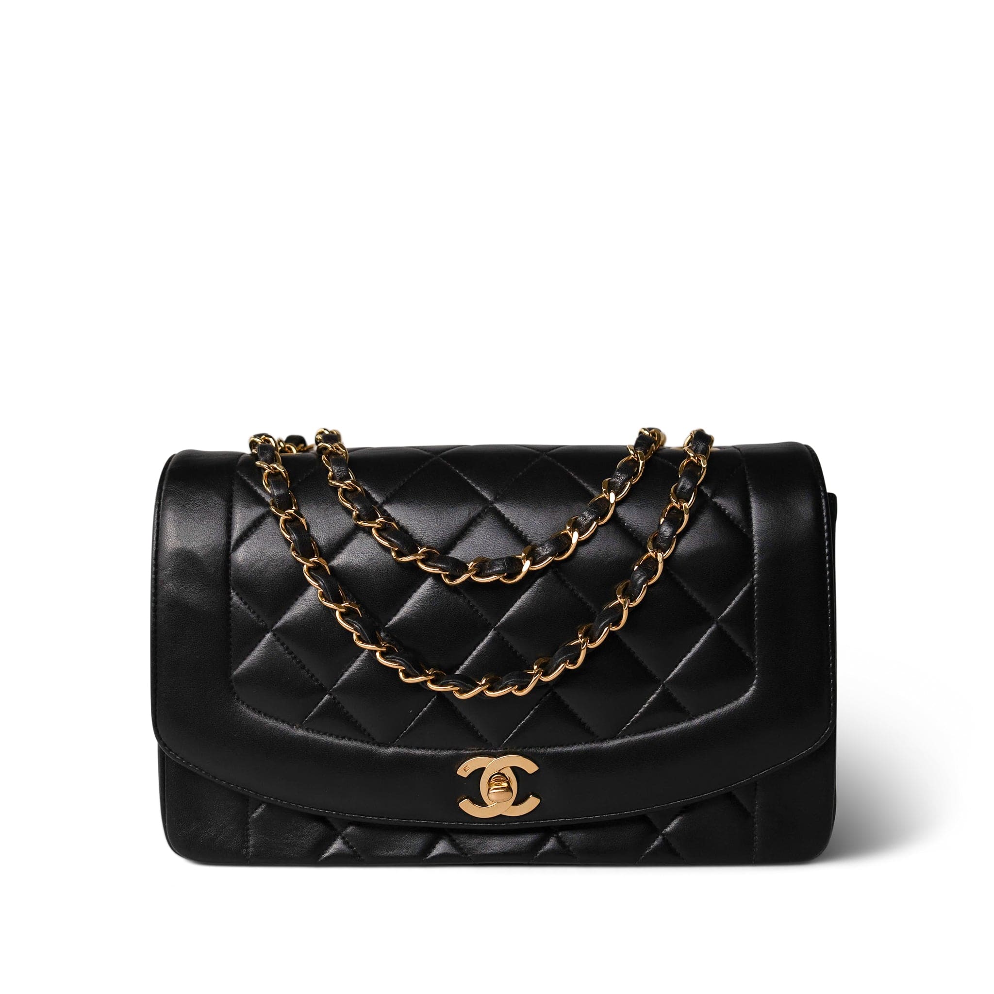 CHANEL Black Diana Flap Black Lambskin Quilted Medium Gold Hardware -Knockoff
