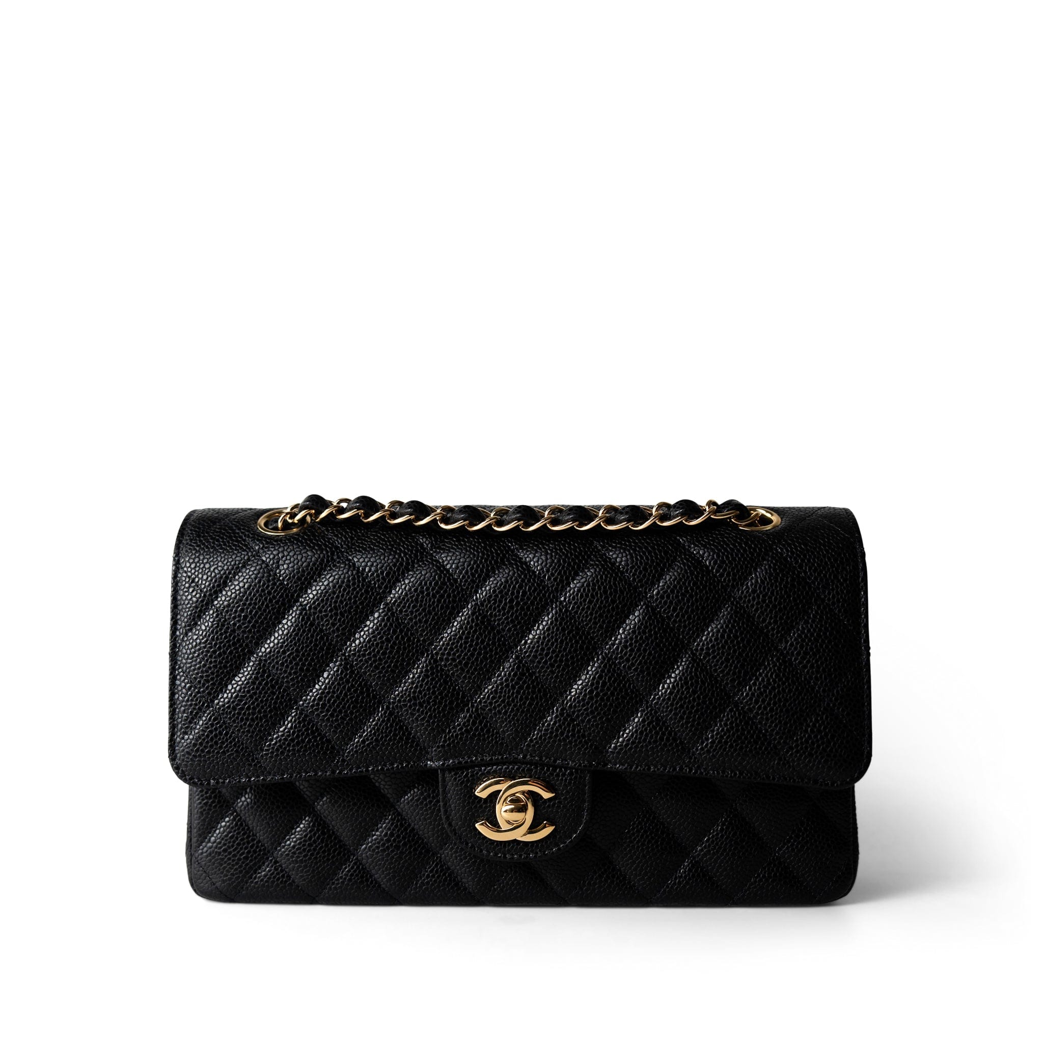 CHANEL Black Medium Black Caviar Quilted Classic Flap Gold Hardware -Knockoff
