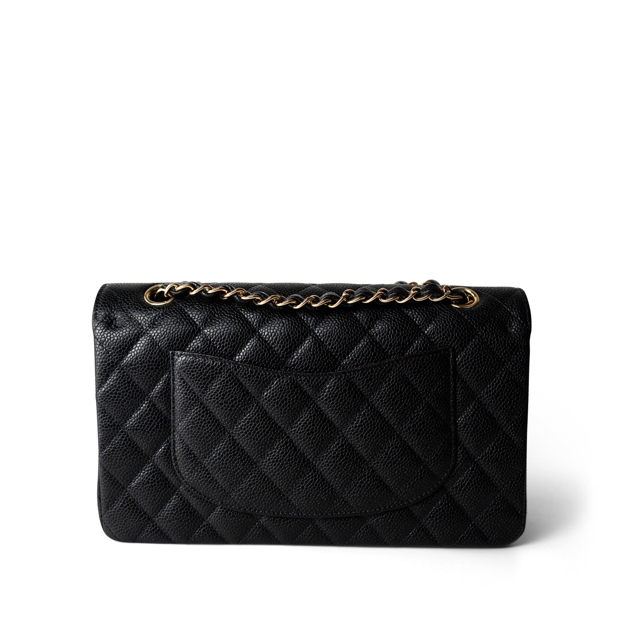 CHANEL Black Medium Black Caviar Quilted Classic Flap Gold Hardware -Knockoff
